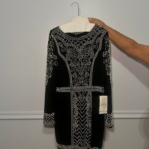 Elegant Black and White Embellished Dress